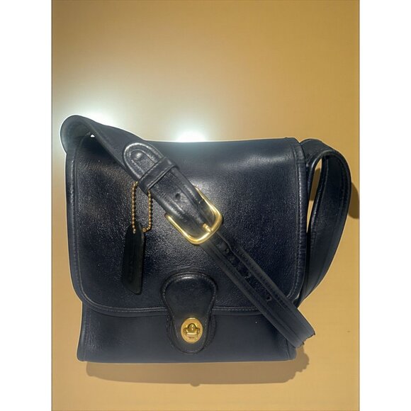VTG Coach Shelburne Flap 9038 Navy Leather Brass Turn Lock Crossbody Bag 90s USA - Picture 1 of 10